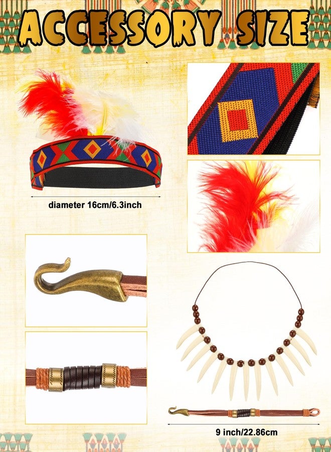 Liitrsh 6 Pcs Halloween Boys Native American Costume Sets Kids Indian Dress Up Costume Outfits Fancy Party Cosplay(Medium) - Image 2